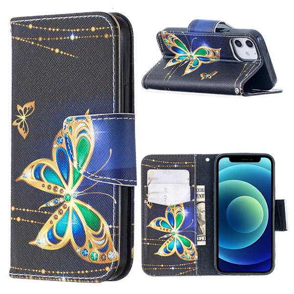 Wonderland iPhone 12 Mini flip etui - Krystal Sommerfugle Multicolor