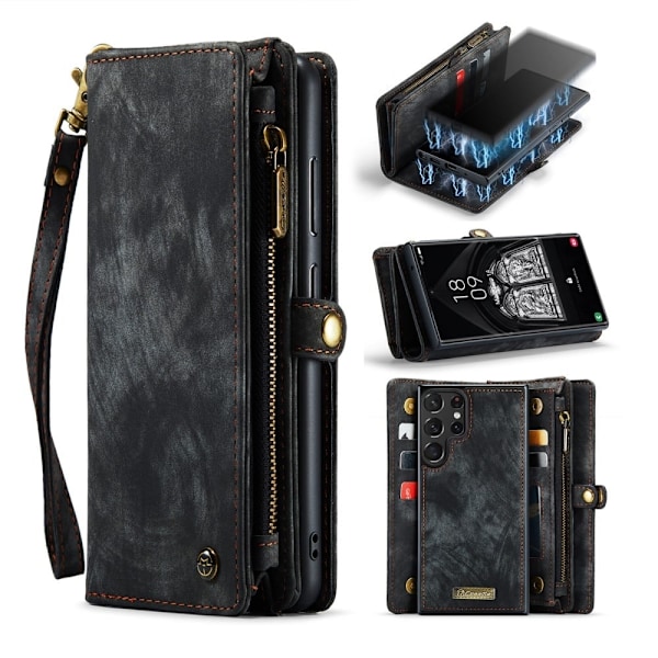 CaseMe Samsung Galaxy S23 Ultra Pung med Lynlås - Sort Black
