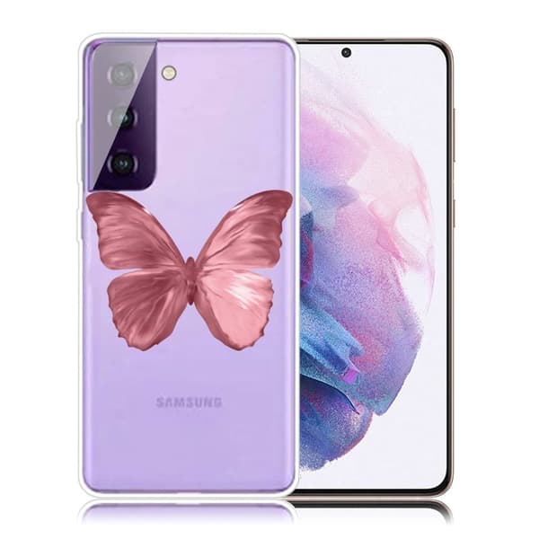 Deco Samsung Galaxy S21 Plus etui - pink sommerfugl Pink