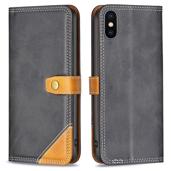 BINFEN to-farvet iPhone Xs læderetui - Sort Black