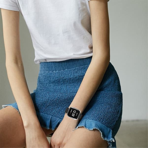 Fitbit Versa 2 / Lite klokkerem i ekte okseskinn - Svart Black