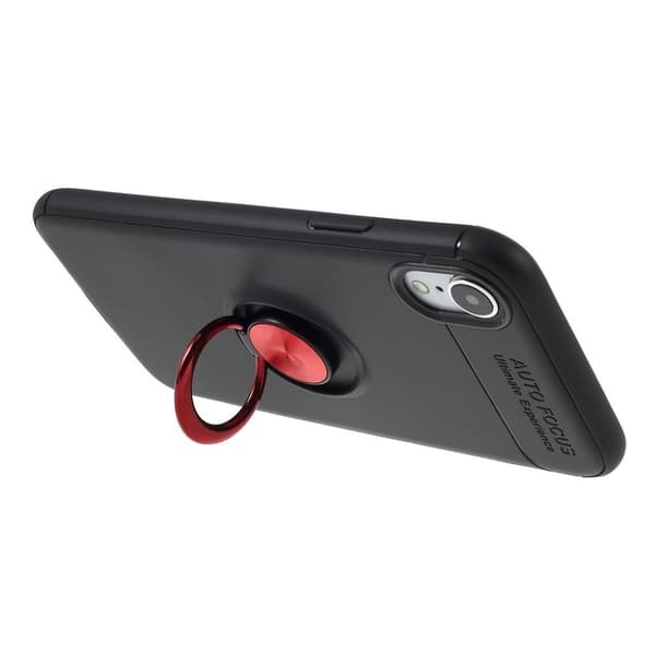 IPhone 9 mobilskal silikon metall fingerring utfällbart ben - Svart och röd multifärg