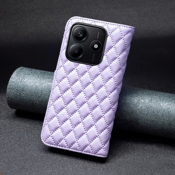 Rombemønster, matt flip-deksel for Xiaomi Redmi Note 14 5G - Lilla Purple