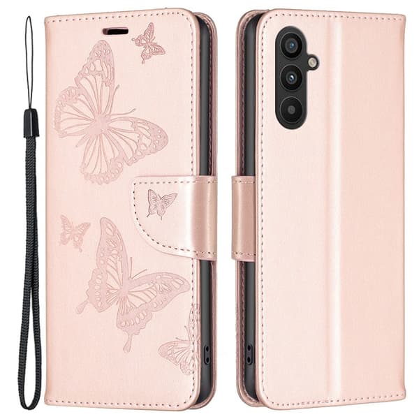 Sommerfugl Samsung Galaxy A34 5G Flip Etui - Rødguld Pink