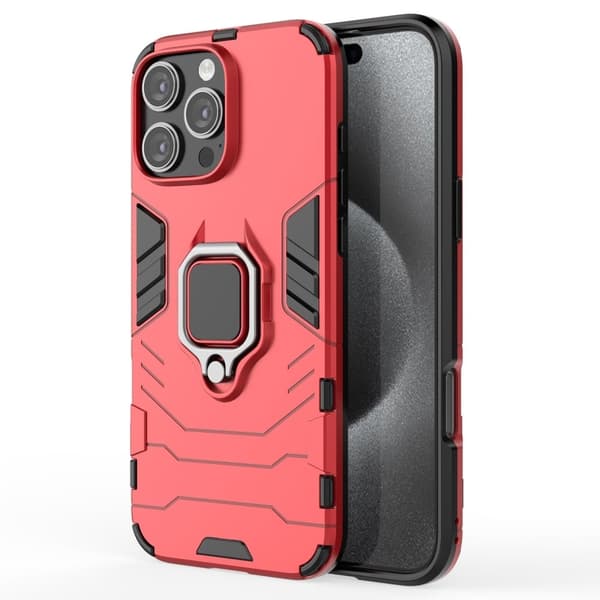 Hybrid iPhone 16 Pro Max cover med støttefod og bilmontering - Rød Red