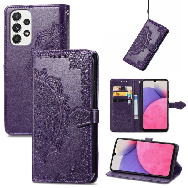 Mandala Samsung Galaxy A73 nahkakotelo - Violetti Purple