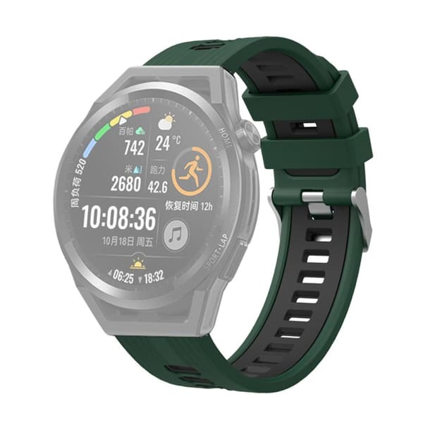 20 mm universel tofarvet silikone-urrem - Sortliggrøn / Sort Green