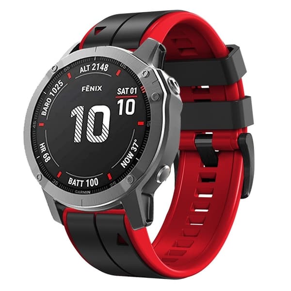 26 mm dobbeltfarvet silikoneurrem til Garmin-ur - Sort / Rød Red
