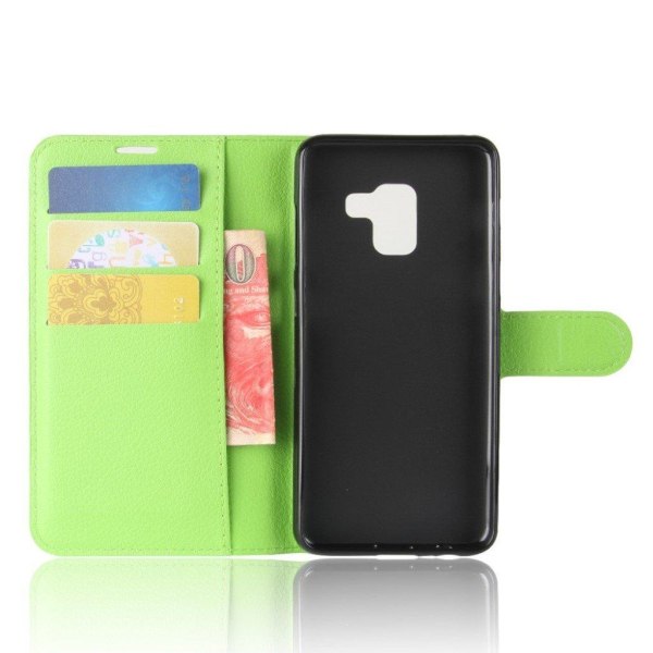 Samsung Galaxy A8 (2018) litchi skin PU læder flip etui - Grøn Green