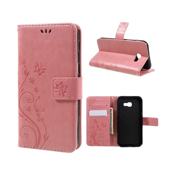 Samsung Galaxy A3 (2017) læder-etui med blomsterprint - Pink Pink