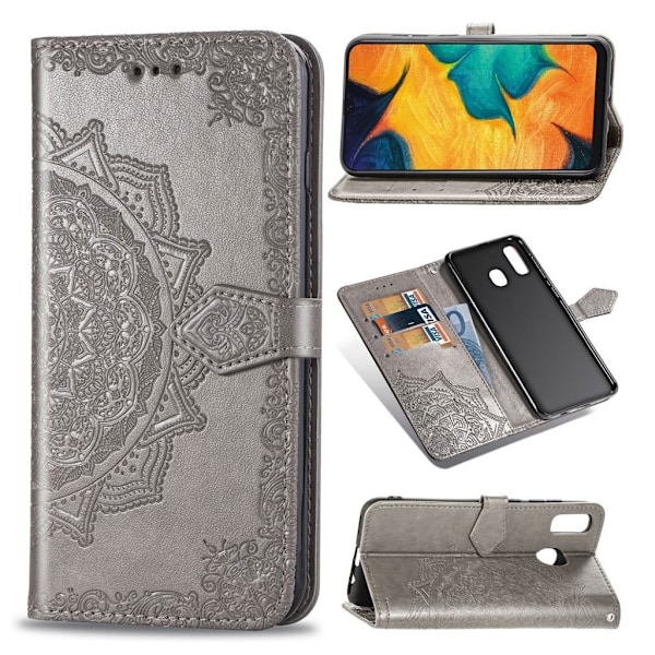 Mandala Samsung Galaxy A30 Flip kotelot - Harmaa Silver grey