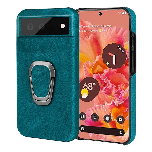 Stötsäkert läderfodral med oval kickstand för Google Pixel 6 - Cyan Grön