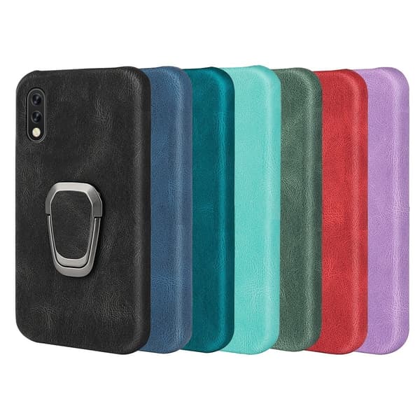 Stötsäkert läderfodral med oval kickstand för Sony Xperia Ace 2 - Svart Svart
