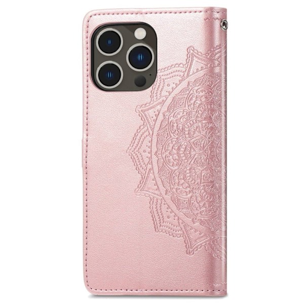 Mandala läder iPhone 14 Pro fodral - Rosa Rosa