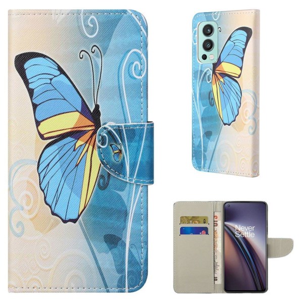 Wonderland OnePlus Nord 2 5G flip etui - Blå Sommerfugl Blue