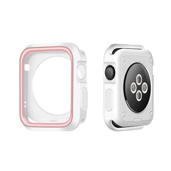 Apple tofarget klokke ramme 38 mm laget av silikon - Hvit og rosa Pink