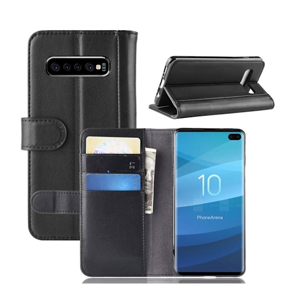 Samsung Galaxy S10 Plus ægte split læderetui - Sort Black