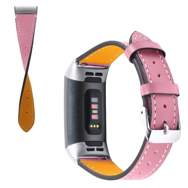 Fitbit Charge 4 / 3 urrem i ægte læder - Lyserød Pink