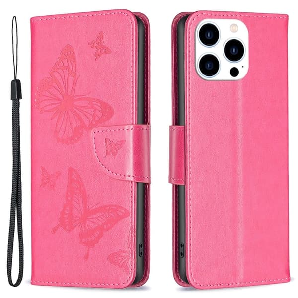 Butterfly iPhone 15 Pro Flippetui - Rose Pink
