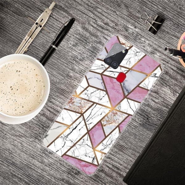 Marmormotiv Samsung Galaxy A21s skal - Rosa / Vit / Grå Marmor multifärg