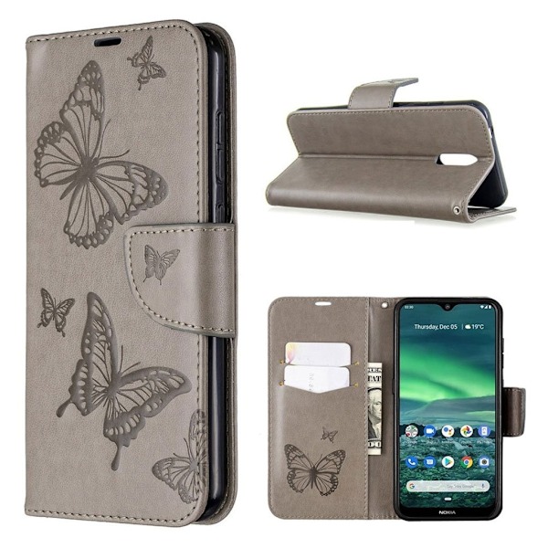 Butterfly Nokia 2.3 skinnveske - Grå Silver grey