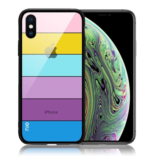 NXE iPhone Xs mobilskal härdat glas silikon transparent design – Stil C multifärg