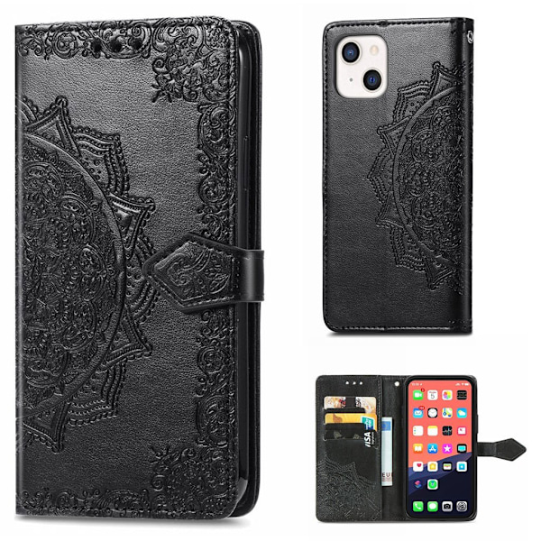 Mandala iPhone 13 læderetui - Sort Black