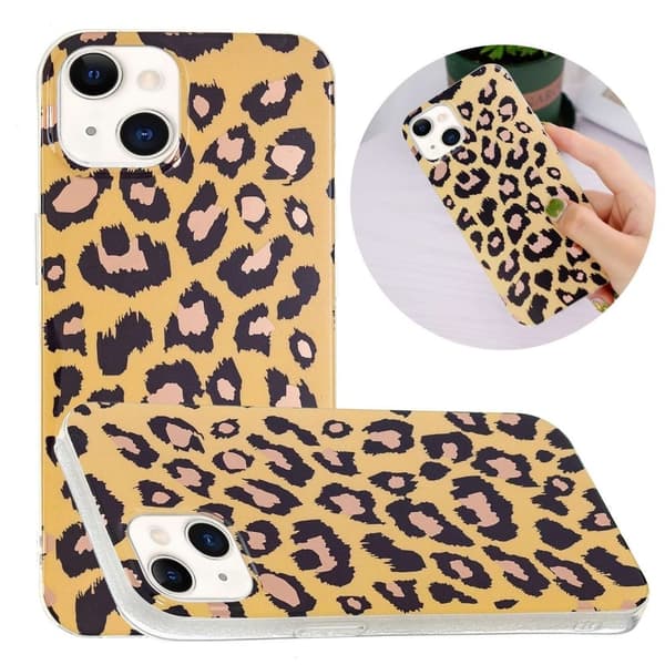 Marble iPhone 14 Plus Etui - Leopard Yellow