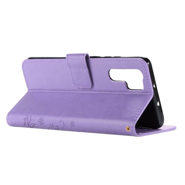 Huawei P30 Pro sommerfugle- og blomstertryk læder flip etui - Lyselilla Purple