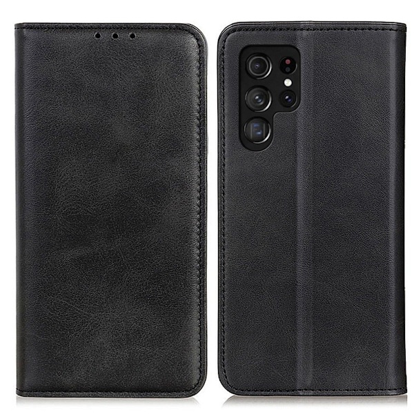 Flip Etui med Pung i Ægte Læder til Samsung Galaxy S23 Ultra - Sort Black