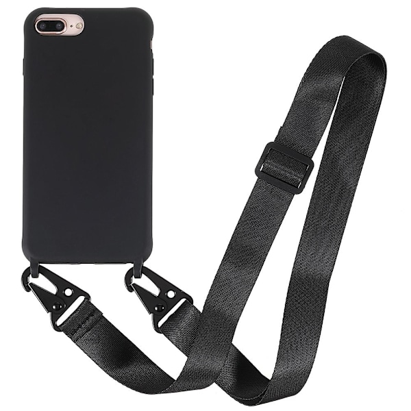 Ohut TPU-kotelo, jossa on mattapinta ja säädettävä hihna iPhone 7 Plus / 8 Plus - Musta Black
