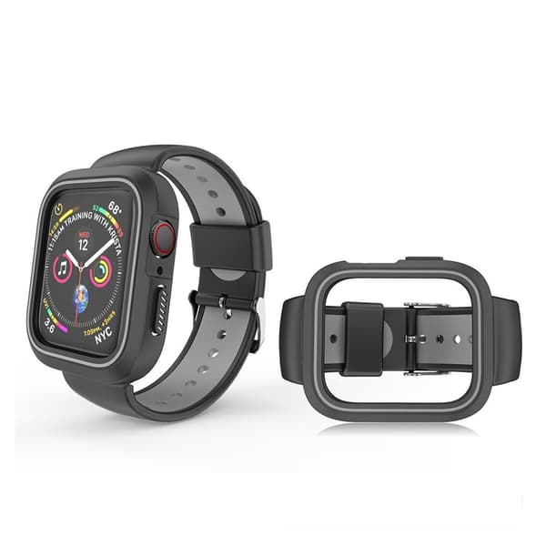 Apple Watch 38mm tofarvet silikone Ramme og Urrem - Sort / Grå Silver grey