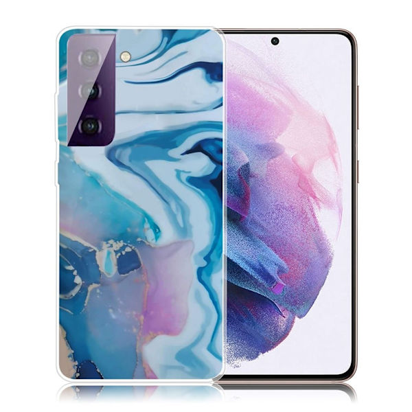 Marble Samsung Galaxy S21 FE Etui - Blå Splash Blue