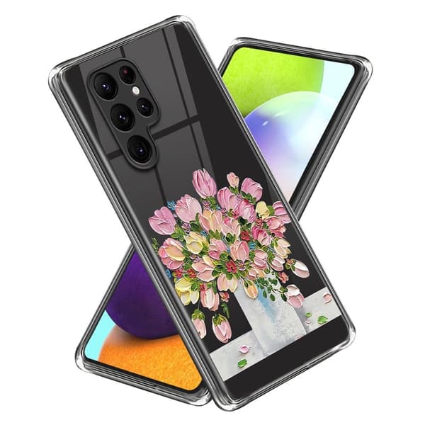 Deco Samsung Galaxy S23 Ultra Etui - Oil Maleri Lyserød Blomst Pink