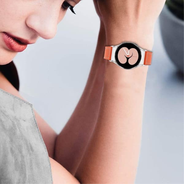 Top Layer klokkerem i ekte skinn til Samsung Galaxy Watch 4 - Oransje Orange