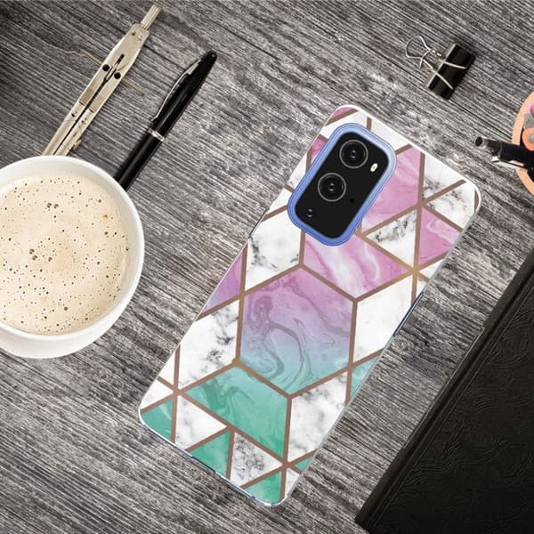 Marble OnePlus 9 Pro Etui - Hvit Diamant i Fargerik Bakgrunn Multicolor