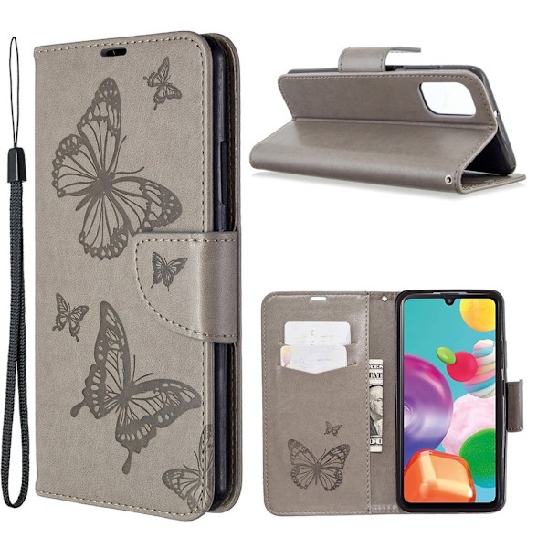 Butterfly Samsung Galaxy A41 Etui - Grå Silver grey