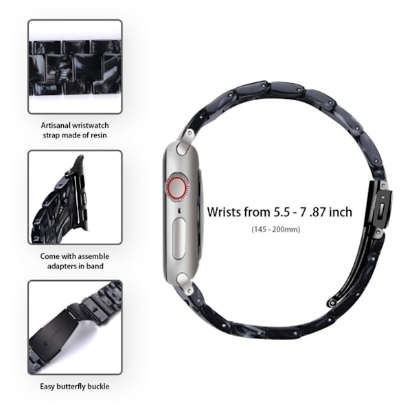 Apple Watch SE 2022 (44 mm) urrem med 3 perler i resin med klart cover - Sort Mix Black