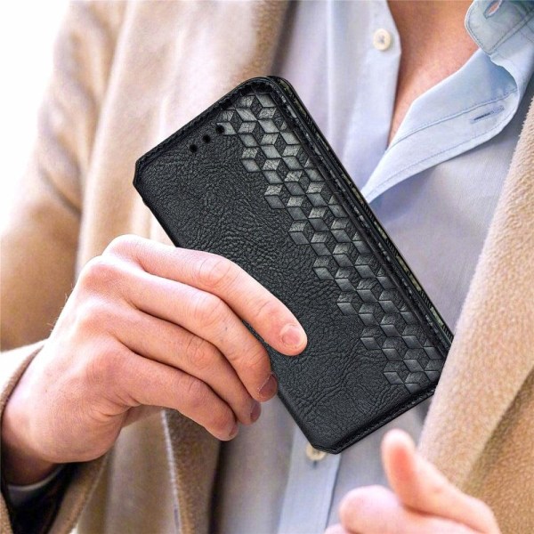 Läderfodral med A Snygg Rhombus Avtryck till Sony Xperia 1 IV - Svart