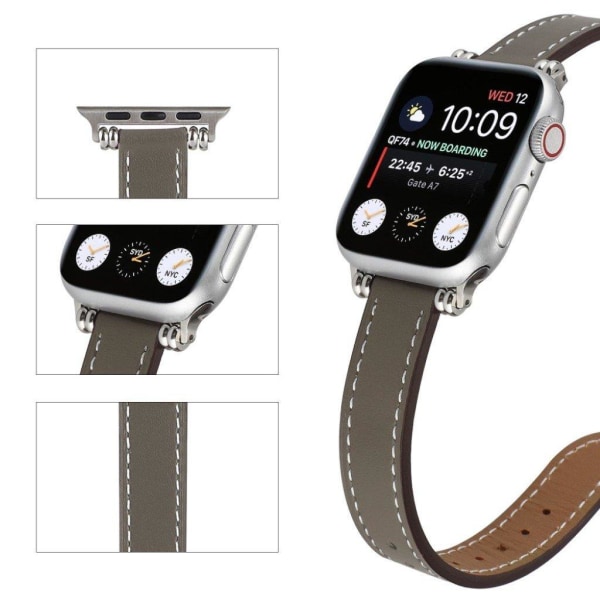 Apple Watch 40 mm klockarmband i läder med pärldekor - Grå Silvergrå