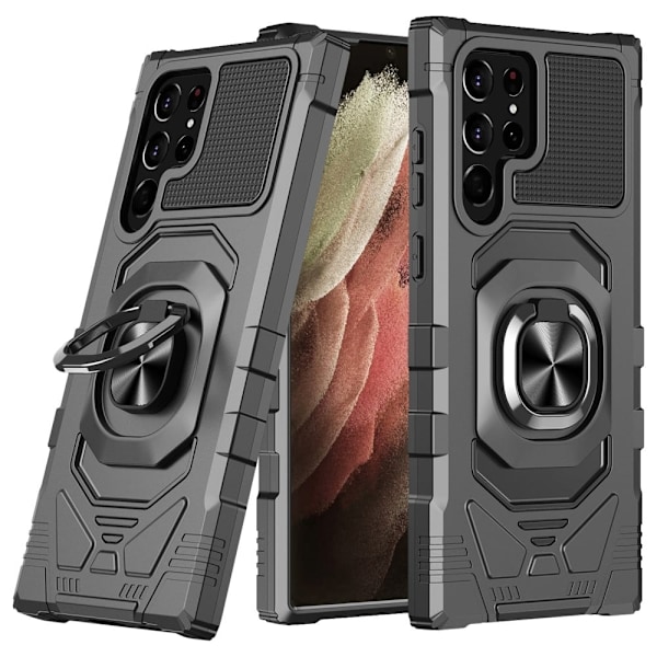 Slidstærkt cover i hård plast med blød inderside og kickstand til Samsung Galaxy S23 Ultra - Sort Black
