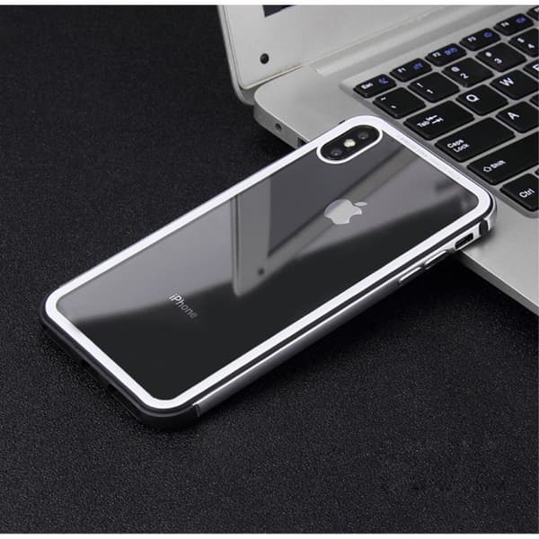 HOWMAK iPhone XS stötfångare i metall glasfodral - Silver Silvergrå