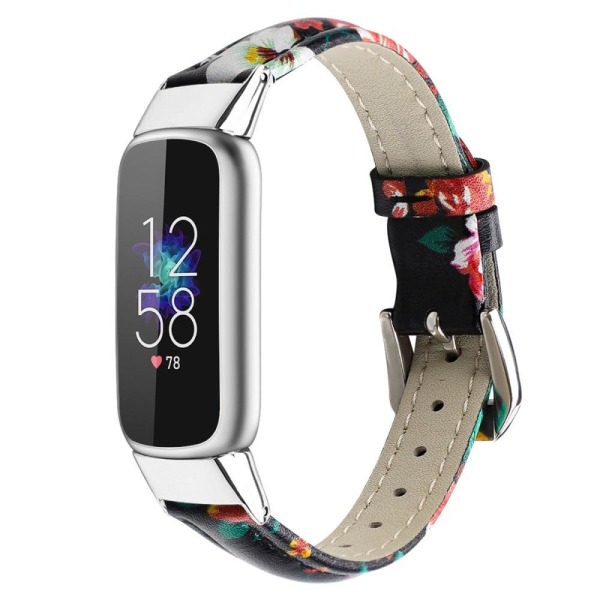 Fitbit Luxe aito nahkakellon hihna - Musta / Punainen Kukka / Koko: S Multicolor