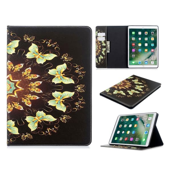 iPad 10.2 (2019) Stilfuldt mønster læder flip etui - Guld Sommerfugl Multicolor