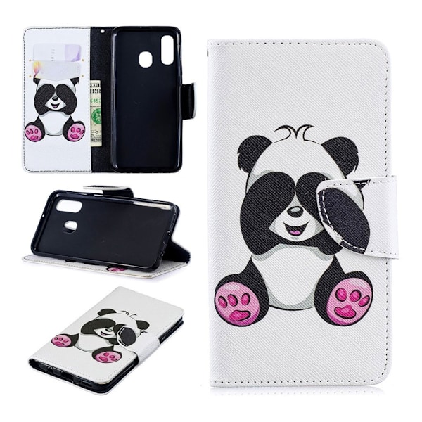 Samsung Galaxy A40 mönstrat läderfodral - Bedårande Panda multifärg