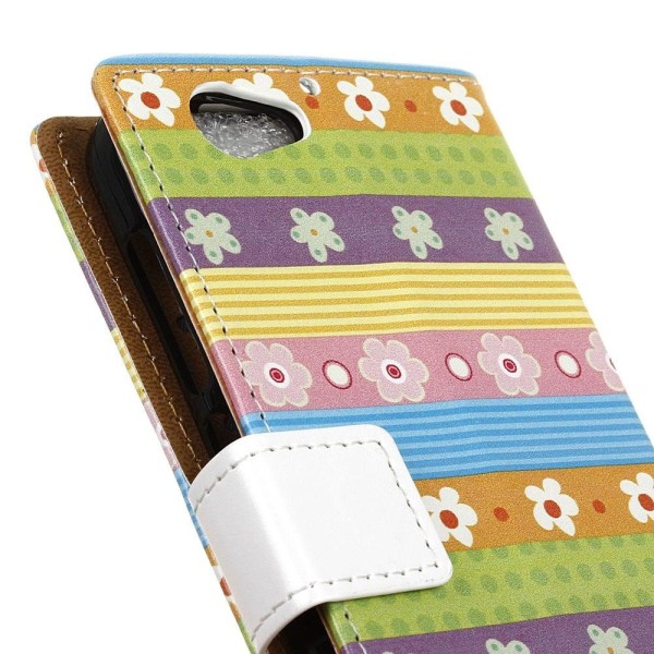 HTC A9s Nahkakotelo Lompakko Standillä - Värikkäitä Raitoja Ja K Multicolor