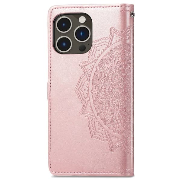 Mandala iPhone 14 Pro Max Läppäkotelo - Ruusukulta Pink