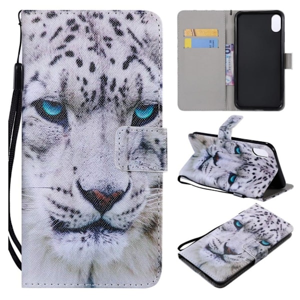 iPhone 9 Plus mobilfodral syntetläder silikon plånbok stående tryckmönster - Leopardansikte multifärg