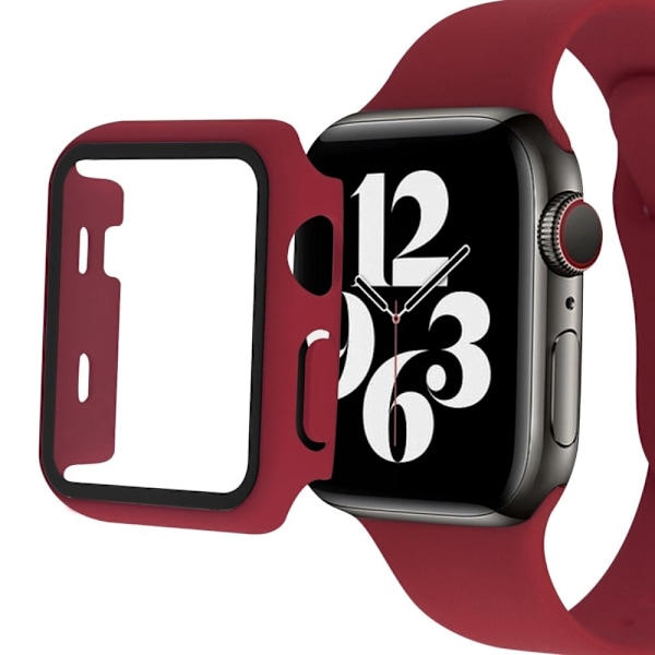 Apple Watch SE 2022 (44mm) cover with tempered glass screen protector - Wine Red Röd