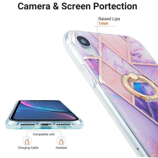 Marble Mønstret Deksel med Ring Holder til iPhone Xr - Lyselilla Purple